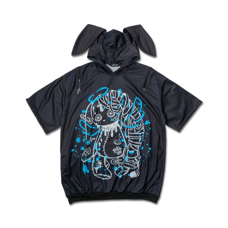 ACDC RAG BLOOD 밀 반팔 후드 · BLACK/PASTEL BLUE · FREE