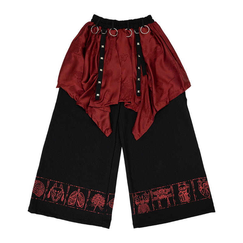 ACDC RAG 가라쿠타 하카마 와이드 팬츠 · BLACK/RED · ONE SIZE