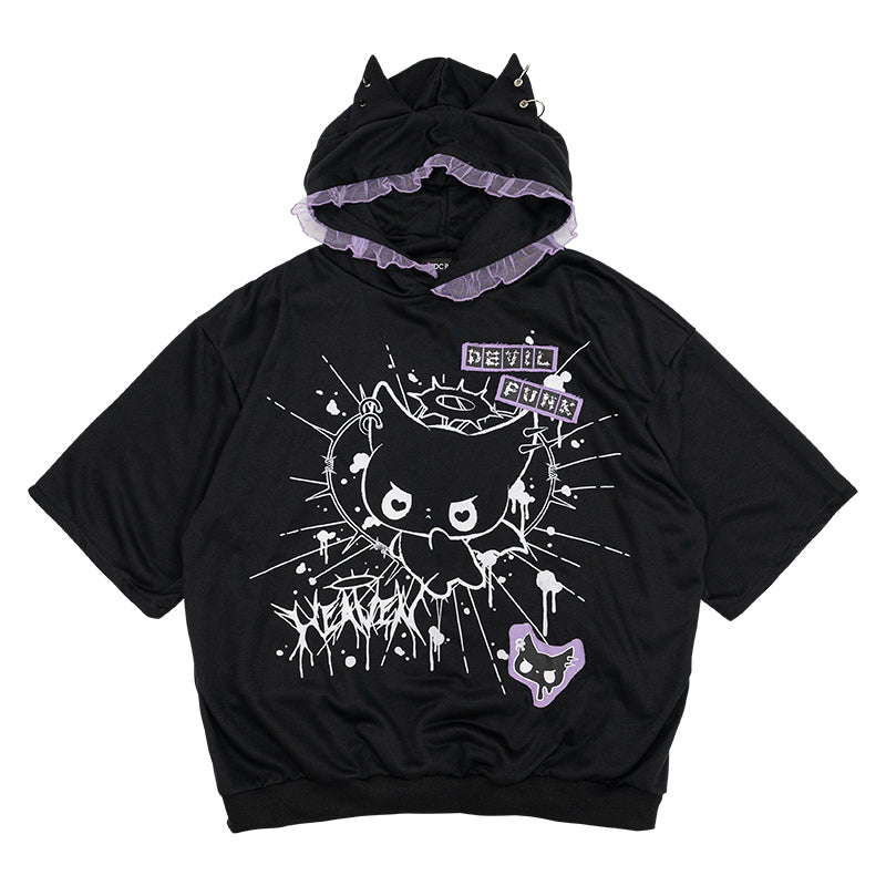 ACDC RAG 엔젤 & 데빌 펑크 반팔 후드 · BLACK/PURPLE · ONE SIZE