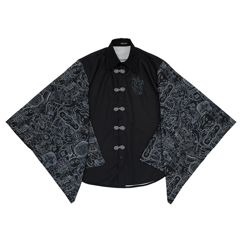 ACDC RAG 가라쿠타 기모노 셔츠 · BLACK/GRAY · ONE SIZE
